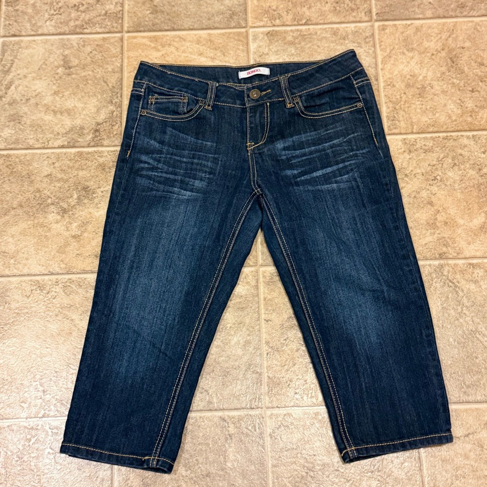 Bongo Womens Dark Wash Denim Capri Jeans Size 9 Contrast Stitch Cropped Pants